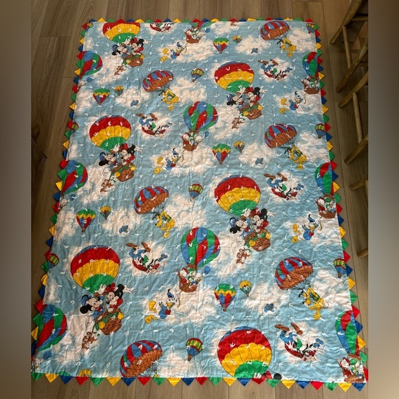 Vintage Mickey Minnie Pluto Goofy Air Balloon Twin Comforter Quilt Kids blanket - Picture 1 of 6